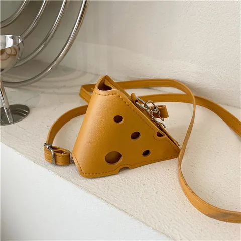 Creatief Niche Ontwerp Kaas Vormige Mini Crossbody Tas Geel PU Leer Opengewerkt Kleine Vierkante Driehoek Schoudertas Voor Dames Meisjes
