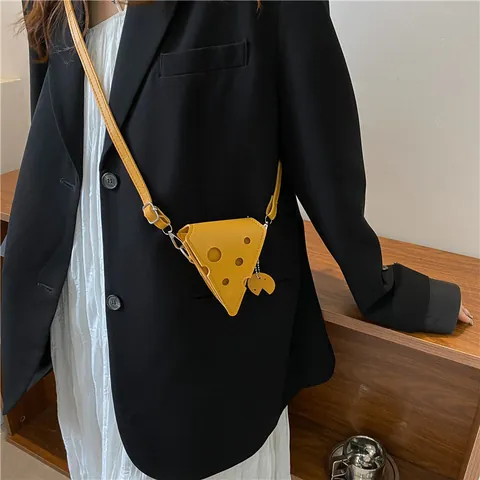 Creatief Niche Ontwerp Kaas Vormige Mini Crossbody Tas Geel PU Leer Opengewerkt Kleine Vierkante Driehoek Schoudertas Voor Dames Meisjes