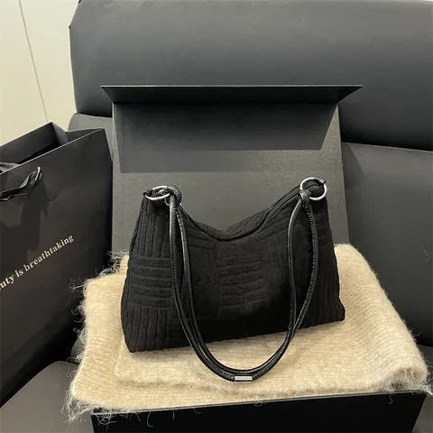 Borsa Sottobraccio da Donna Texture Geometrica Effetto Velluto a Coste Semplice Borsa a Spalla Minimalista Versatile Moda