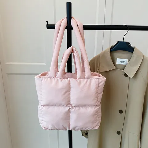 Bolso Tote Acolchado para Mujer Gran Capacidad Algodón Espacial Ligero Bolso de Hombro Estampado Bolso Acolchado Viaje Diario