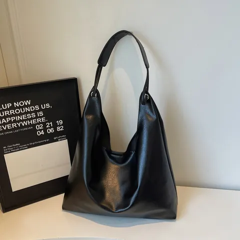 Women Large Capacity PU Leather Tote Bag Hobo Shoulder Bag With Small Pouch Commuter Fashion Slouchy Solid Color Handbag