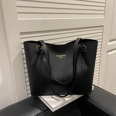 Women Large Capacity Tote Bag Synthetic Leather Minimalist Shoulder Handbag Retro Urban Solid Color Block Winter Autumn Bag