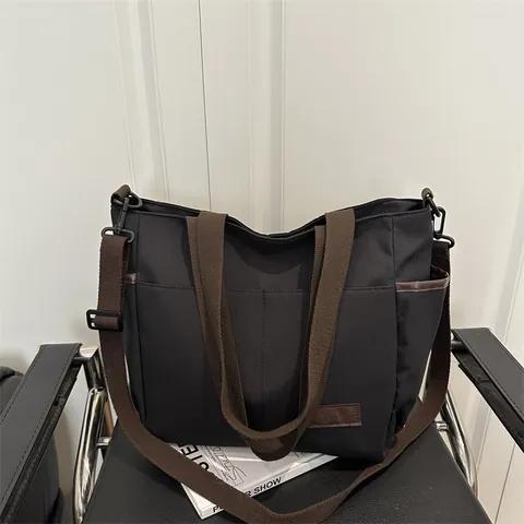 Borsa Tote Casual in Nylon Grande Capacità Multi-tasca a Tracolla Con Tracolla Regolabile Borsa a Mano Per Scuola
