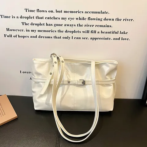 Women Glossy PU Leather Underarm Shoulder Bag Vintage Tote Bag With Metal Buckle Large Capacity Commuting Fashion Handbag