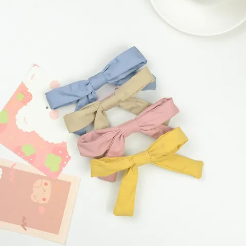 Korean Style Sweet Fabric Bow Hair Clip For Girls Handmade Solid Color Bowknot Duckbill Clip Elegant Hair Accessories For Kids Women