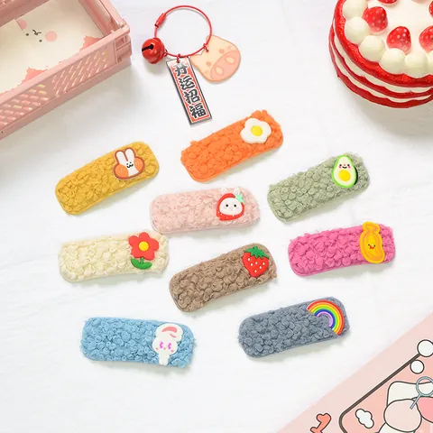 Cute Plush Lambswool BB Hair Clips For Girls Children Cartoon Fruit Animal Flower Pattern Soft Hairpins Hair Accessories