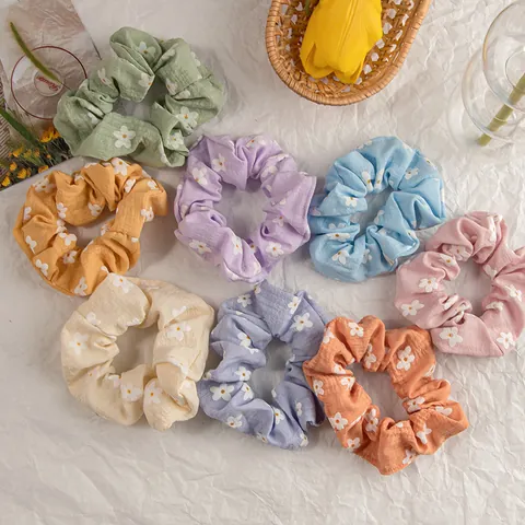 Chouchous en Tissu à Imprimé Floral Marguerite Doux Pour Femmes Filles Style Coréen Élastiques à Cheveux Accessoires Cheveux Frais