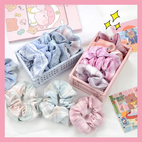 Large Plaid Floral Leopard Print Scrunchies For Women Sweet Aesthetic Fabric Hair Ties Korean Style Minimalist Hair Accessories
