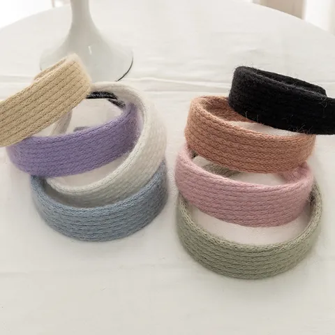 Vintage Mohair Knitted Wide Hairband For Women Retro Soft Thick Crochet Headband Solid Color Winter Hair Accessories Gift