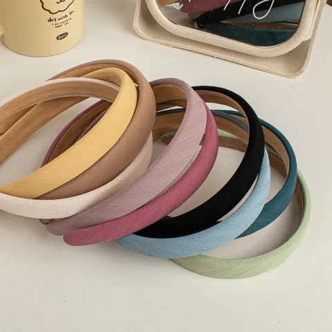 Vintage Twill Fabric Headband Korean Style Solid Color Thin Sponge Hair Band Minimalist Non-Slip Headwear For Women Daily Accessory