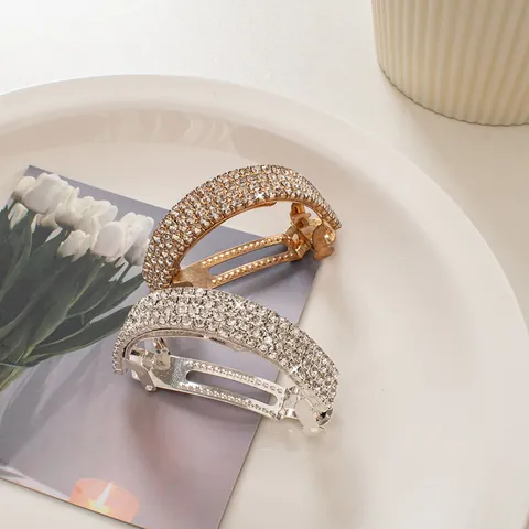 Elegante Fermaglio per Capelli a Molla in Lega Curva con Strass Lucido Porta Coda di Cavallo Donna Accessorio per Capelli Coreano
