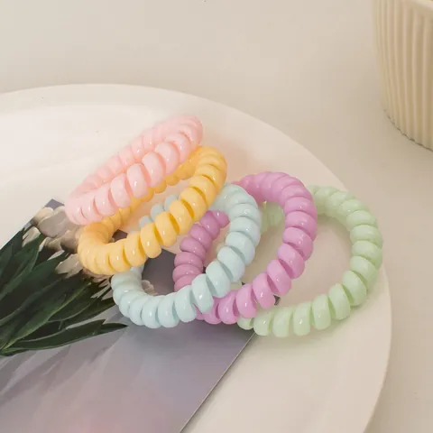 Süße Macaron Farbe Telefonkabel Haargummis Spurlos Spiral Haaringe Für Damen Mädchen Elastische Cremefarbene Haarbänder Pferdeschwanz Halter