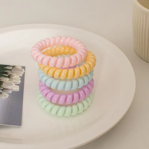 Süße Macaron Farbe Telefonkabel Haargummis Spurlos Spiral Haaringe Für Damen Mädchen Elastische Cremefarbene Haarbänder Pferdeschwanz Halter