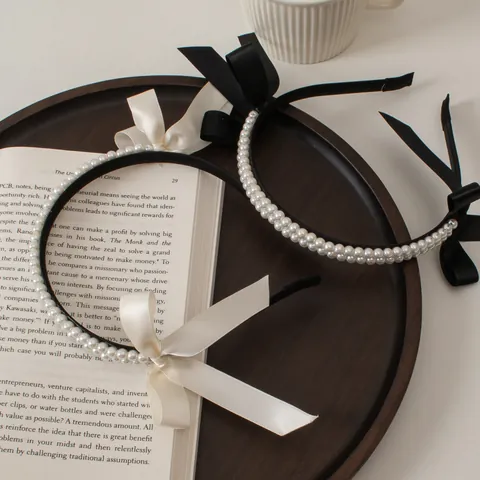Französisch Vintage Künstliche Perle Schleife Haarreif Für Damen Elegant Satinband Haarband Retro Party Hochzeit Haarschmuck