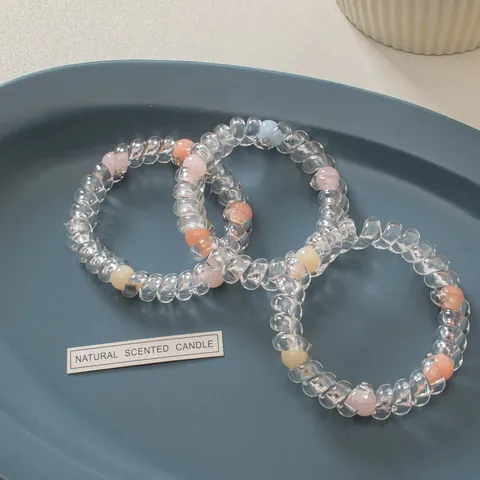 Διαφανές Λαστιχάκι Μαλλιών Σπιράλ Με Πολύχρωμες Χάντρες Ελαστικό Δαχτυλίδι Μαλλιών από Ρητίνη Για Γυναίκες Χωρίς Τσάκιση