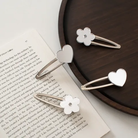 Koreanischer Ins-Stil Spiegel Silber Herz Blume Haarklammer Legierung Metall Entenschnabel BB Clip Damen Mädchen Haarschmuck