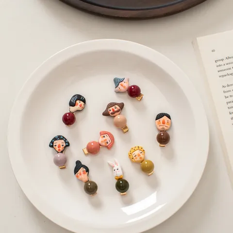 Lustige Cartoon Menschliches Gesicht Haarspange Mit Harzperle Mini Entenschnabel-Clip Süße Bunte Charakter Pony Clip Damen Mädchen Haarschmuck