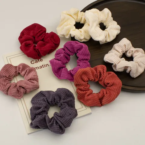 Solid Color Corduroy Hair Scrunchies For Women Retro Pleated Soft Elastic Hair Band Accessories Chic Scrunchy Hair Ties