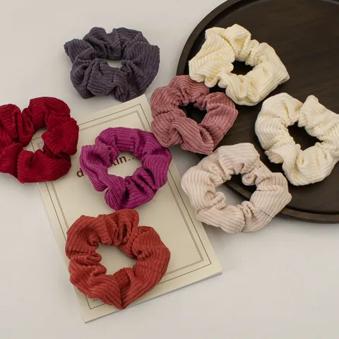 Solid Color Corduroy Hair Scrunchies For Women Retro Pleated Soft Elastic Hair Band Accessories Chic Scrunchy Hair Ties