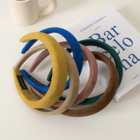 Vintage Gepolstertes Wildleder Stirnband Für Damen Breiter Rand Hoher Kopf Solid Farbe Retro Handgefertigt Haarschmuck