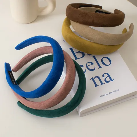 Vintage Gepolstertes Wildleder Stirnband Für Damen Breiter Rand Hoher Kopf Solid Farbe Retro Handgefertigt Haarschmuck