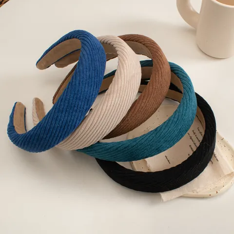 Retro Corduroy Wide Padded Headband For Women Girls Korean Style Solid Color Sponge Hair Band Fashion Hair Accessories
