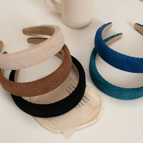 Retro Corduroy Wide Padded Headband For Women Girls Korean Style Solid Color Sponge Hair Band Fashion Hair Accessories