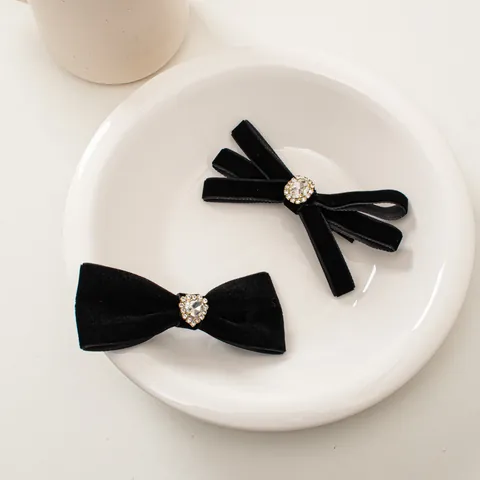 Fermaglio per Capelli con Fiocco in Velluto Vintage Strass Cuore Ovale Elegante Nero Accessori per Capelli da Donna