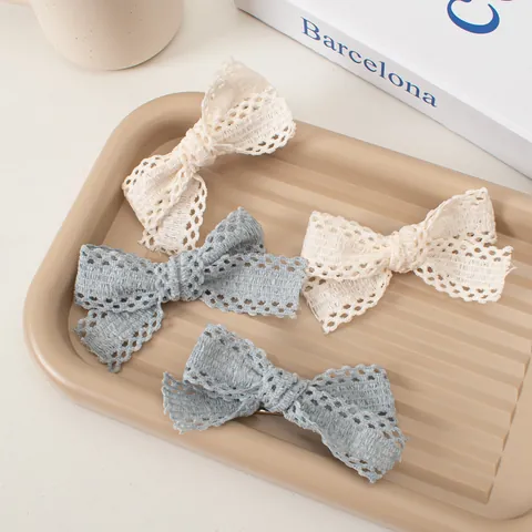 Fermaglio per Capelli Fiocco in Pizzo Crema Elegante Clip a Becco d'Anatra per Ragazza Accessori per Capelli Pastorali