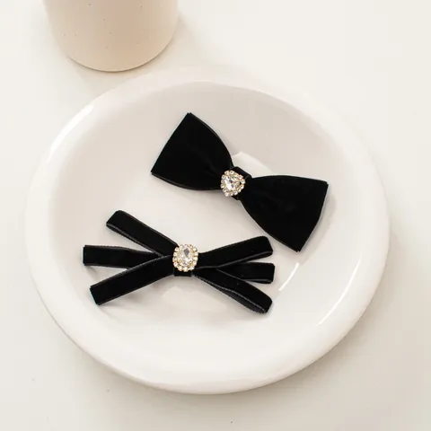 Fermaglio per Capelli con Fiocco in Velluto Vintage Strass Cuore Ovale Elegante Nero Accessori per Capelli da Donna