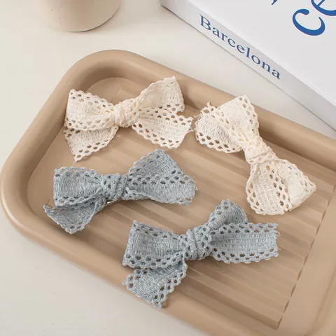 Fermaglio per Capelli Fiocco in Pizzo Crema Elegante Clip a Becco d'Anatra per Ragazza Accessori per Capelli Pastorali