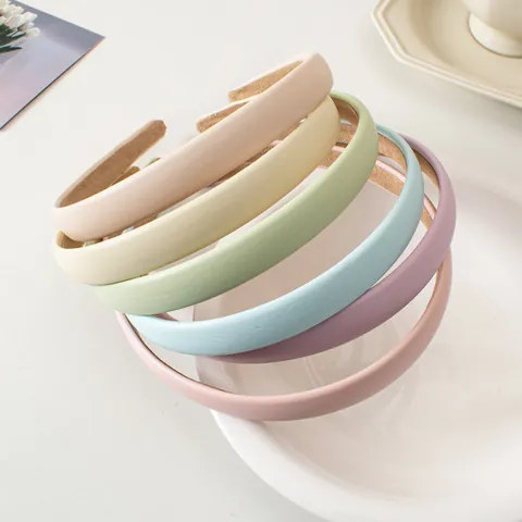 Damen Macaron Farbe PU Leder Stirnband Einfarbig Gepolstert Haarreifen Rutschfest Breit Haarband Mode Haarschmuck