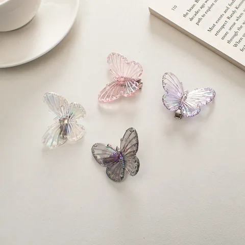 Iridescent Butterfly Hair Clip Sweet 3D Resin Laser Duckbill Clip Aesthetic Side Hairpin For Women Girls Hair Accessory