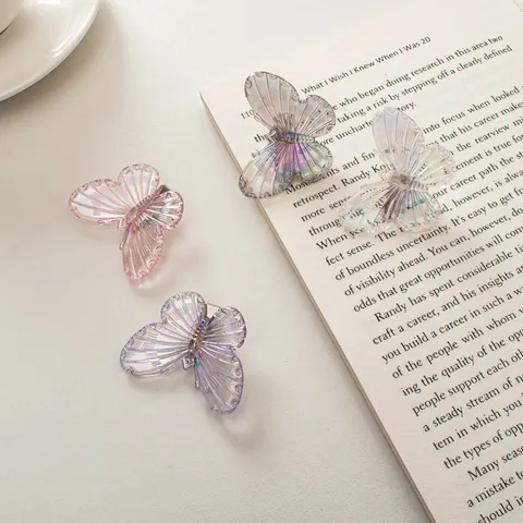 Iridescent Butterfly Hair Clip Sweet 3D Resin Laser Duckbill Clip Aesthetic Side Hairpin For Women Girls Hair Accessory