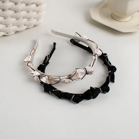 French Vintage Satin Bow Headband For Women Elegant Contrast Stitching Hair Band Minimalist Small Bowknot Hair Accessories