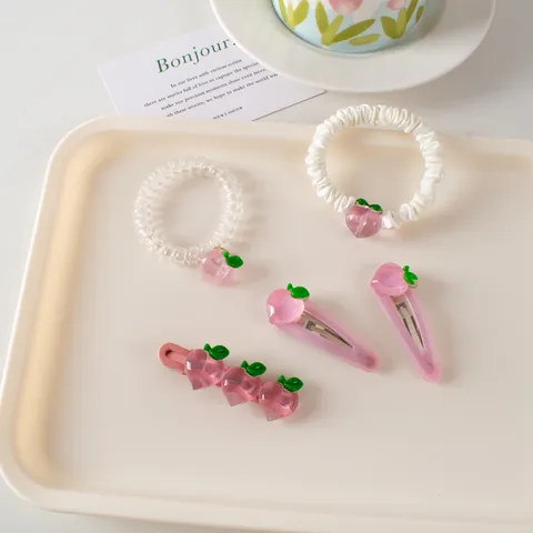 Cute Peach Hair Clips Pink Fruit BB Clips Duckbill Clips Hair Scrunchies Telephone Cord Hair Ties Sweet Fashion Hair Accessories Women Girls