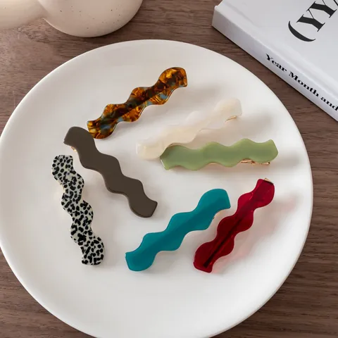 Vintage Acetate Wave Hair Clips Simple Elegant Duckbill Side Clips Leopard Print Marble Pattern Hair Accessories For Women