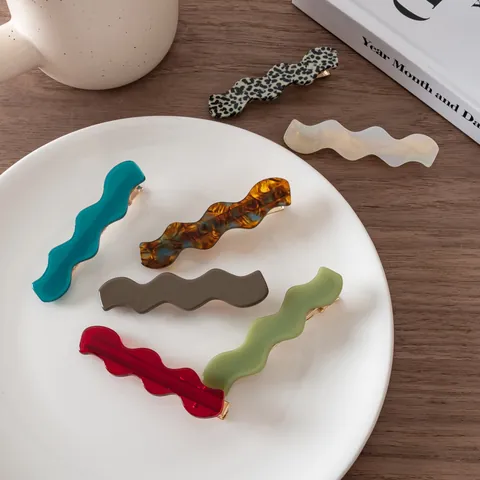 Vintage Acetate Wave Hair Clips Simple Elegant Duckbill Side Clips Leopard Print Marble Pattern Hair Accessories For Women