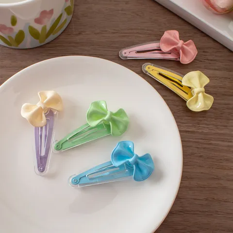Pinza para el Pelo con Lazo Brillante Color Caramelo Plástico Resina Pinza BB Linda Pinza para Flequillo de Lazo para Mujeres Niñas