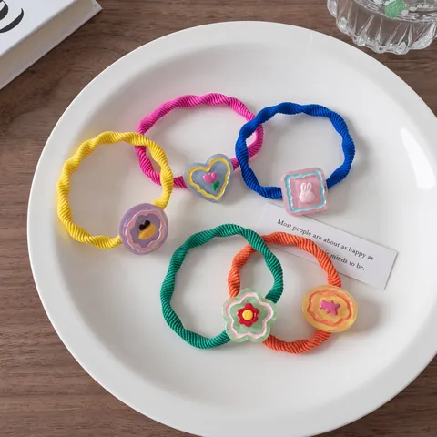 Cute Cartoon Resin Animal Flower Hair Ties High Elastic Candy Color Hair Bands For Girls Women Daily Hair Accessories