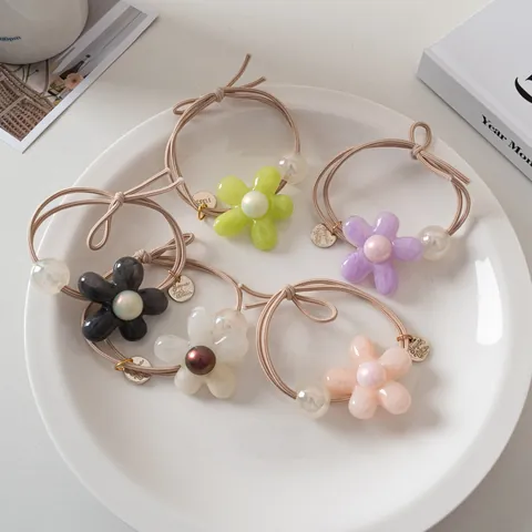 Dolci Elastici per Capelli in Resina a Forma di Fiore Con Imitazione di Perla Artificial Fatti a Mano Stile Coreano Corda per Capelli per Donna Ragazza