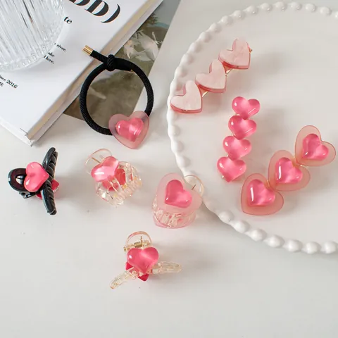 Süße Rosa Herz Haarklammern Harz Haarkrallen Für Damen Mädchen Niedliche Herz Haargummi Täglich Dating Haarschmuck