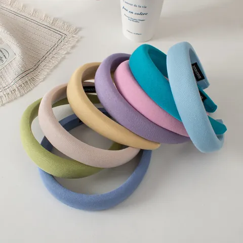 Serre-tête Rembourré Éponge Couleurs Macaron Tissu Sergé Large Serre-tête Fait Main Minimaliste Accessoire Cheveux pour Femme