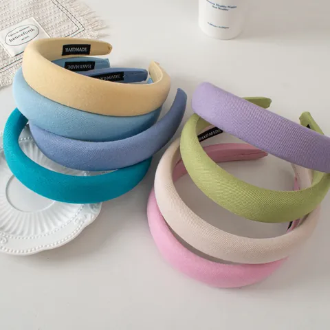Serre-tête Rembourré Éponge Couleurs Macaron Tissu Sergé Large Serre-tête Fait Main Minimaliste Accessoire Cheveux pour Femme