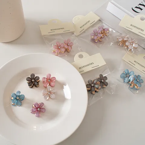 Süße Mini Blumen Haarklammern Mit Strass Floral Harz Metall Haarschmuck Für Damen Haarstyling Haarnadel