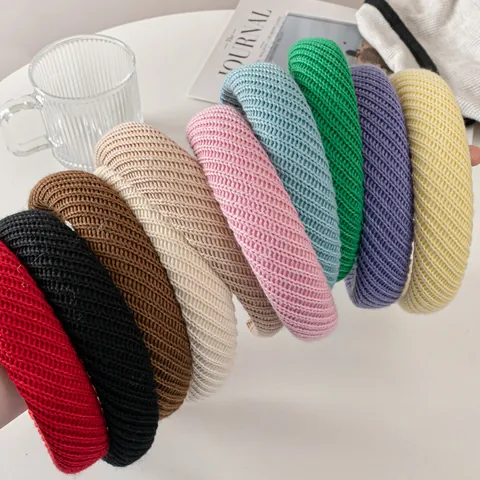 Damen Retro Strick Wolle Haarreif Breite Krempe Hoher Scheitel Handgefertigt Diagonal Textur Herbst Winter Mode Haarschmuck Kopfschmuck
