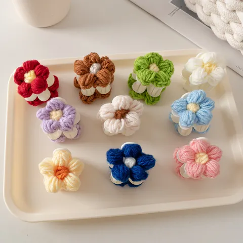 Pinza De Pelo De Flor De Hilo Tejido Dulce Mini Clip De Pelo Floral Lindo Para Mujeres Niñas Niños Accesorios De Moda Diaria