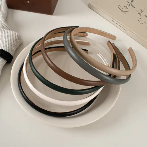 Cerchietto Sottile in Pelle Sintetica Minimalista Colore Morandi Fascia per Capelli Antiscivolo Elegante Accessorio Donna