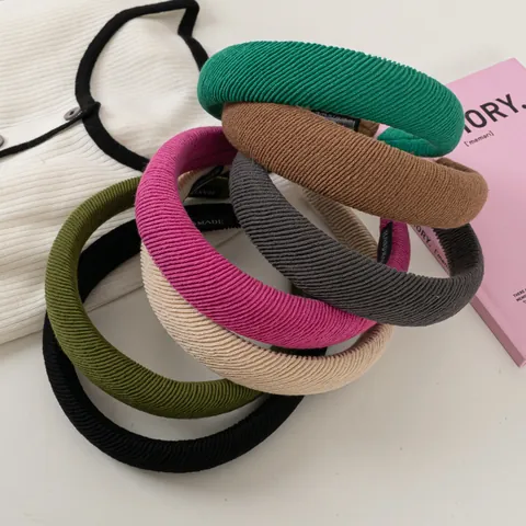Vintage Ribbed Padded Headband For Women Wide Edge Corduroy Hair Hoop High Skull Top Solid Color Handmade Hair Accessories