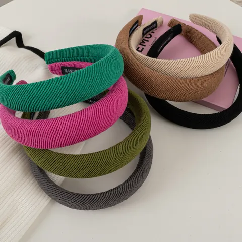 Vintage Ribbed Padded Headband For Women Wide Edge Corduroy Hair Hoop High Skull Top Solid Color Handmade Hair Accessories